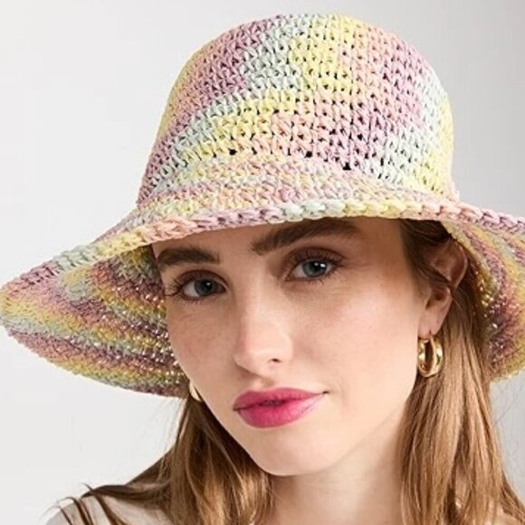 New Lele Sadoughi Raffia Rainbow Pastel Playa Bucket Hat - Picture 1 of 10